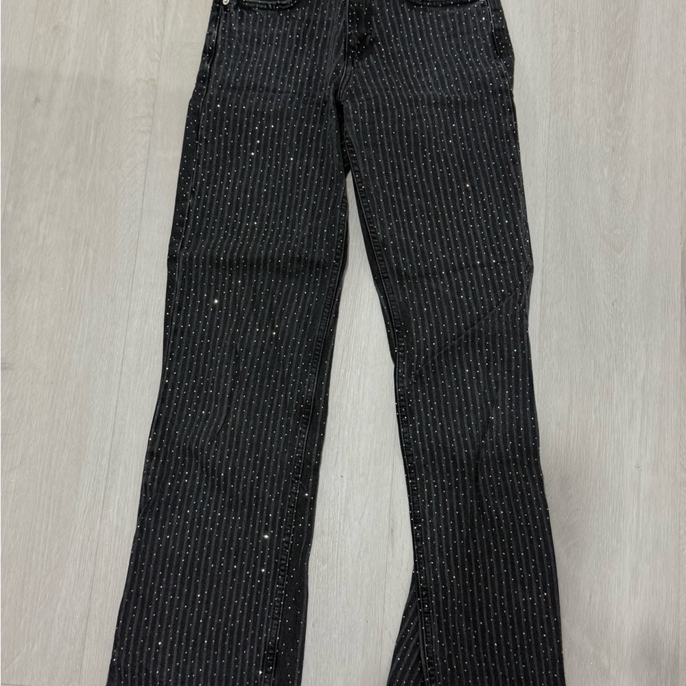 Black Pinstripe Flared Zara Jeans